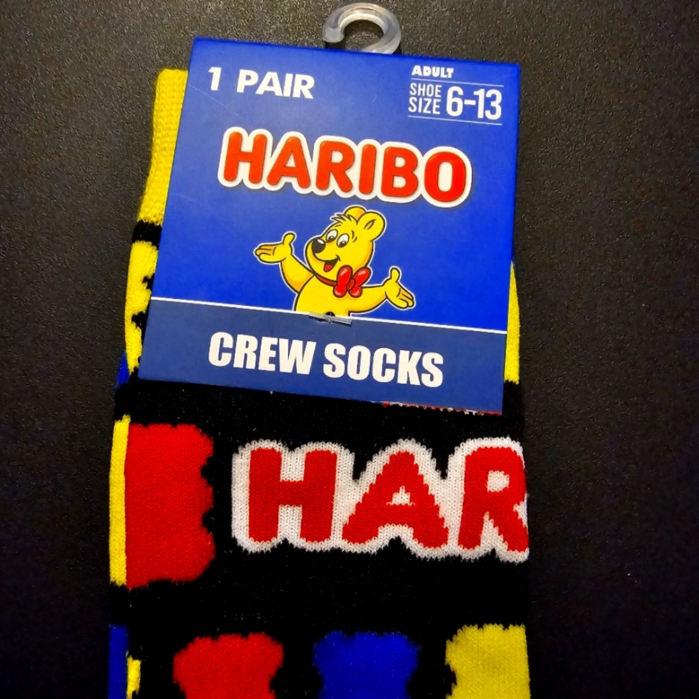 HARIBO Gummie Bear Crew Novelty Socks Mens Adult Shoe Size 6-13 NWT